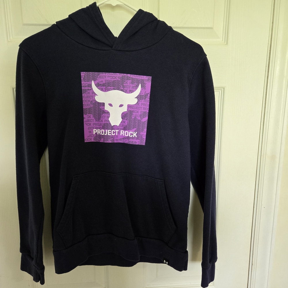 Under Armour Kids Black Hoodie with Purple Graphic